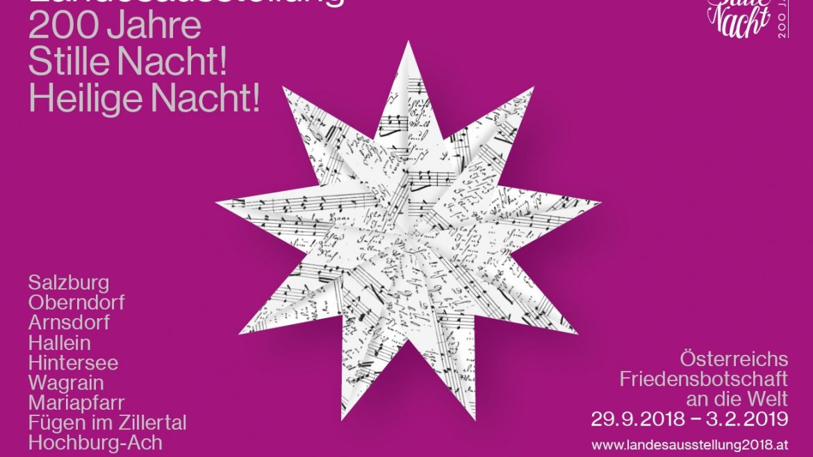 Poster mit einem großen Stern aus Notenblättern zum 200-jährigen Bestehen von Stille Nacht! Heilige Nacht!.
