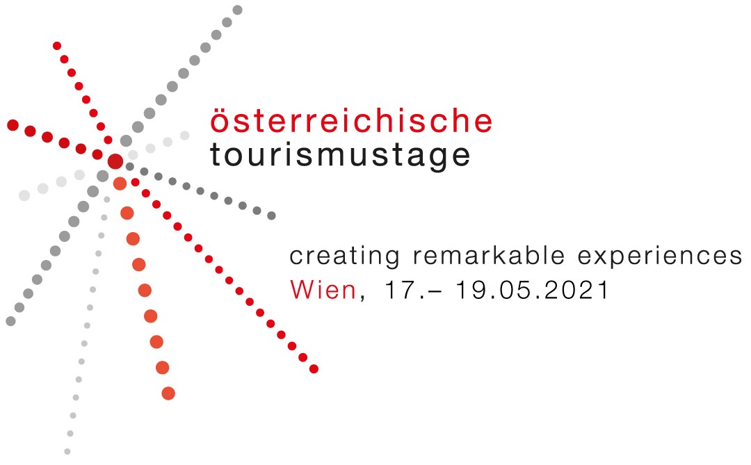 Logo mit rot und grau gepunktetem Stern, Text: österreichische tourismustage, Wien, 17.-19.05.2021.